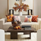 Phantoscope Set Of 4 New Living Series Halloween Leaf Geometric Throw Decorative Fall Velvet Pillow Cover Cushion Cover, Orange