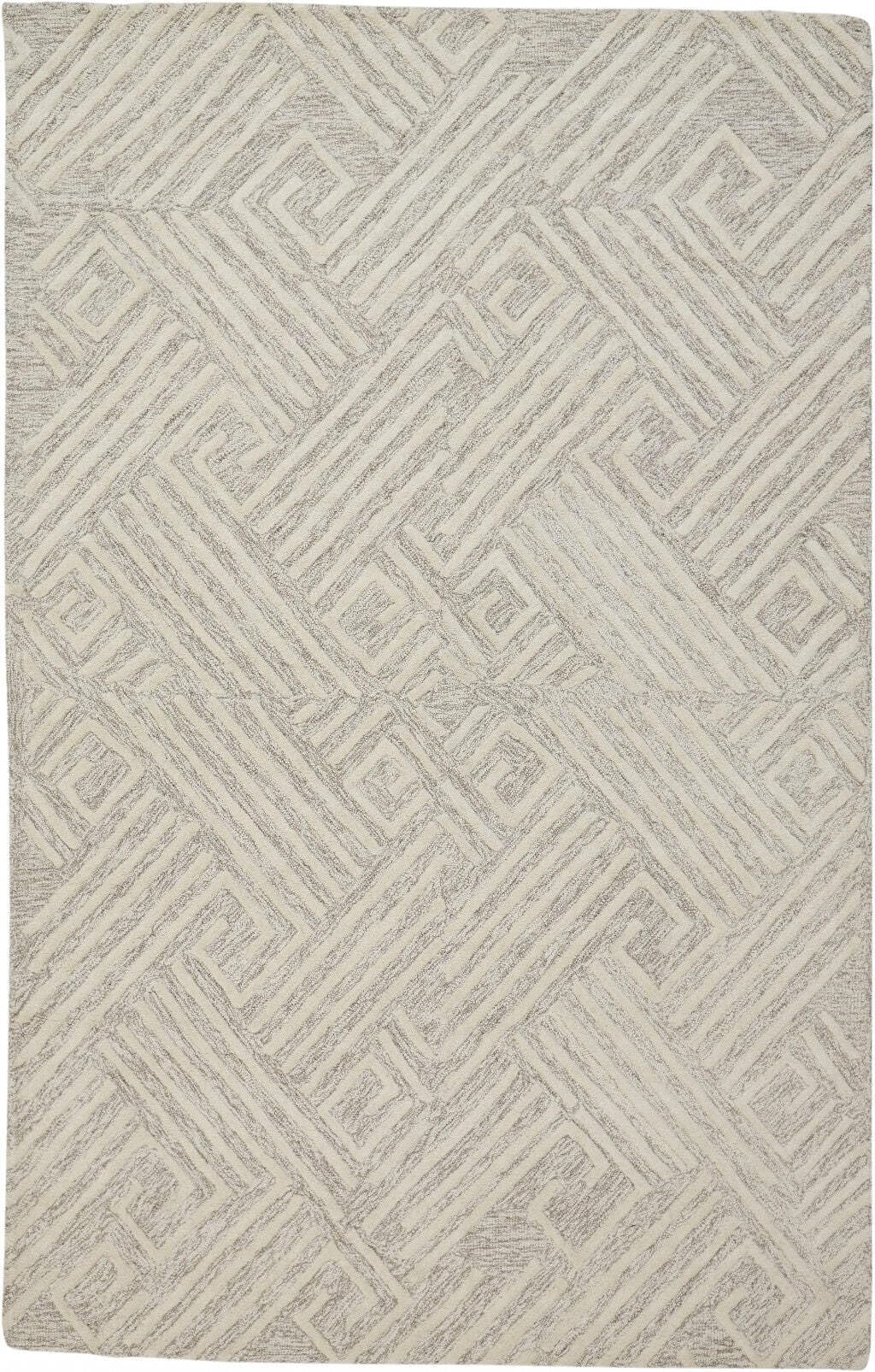 HomeRoots 511865 10 x 13 ft. Tan & Ivory Wool Geometric Hand Tufted Handmade Stain Resistant Rectangle Area Rug