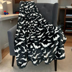 Spooky Halloween Throw Blanket For Couch Or Sofa: Silver Night Bats On Black Design On Soft Velvet Fleece Oversized 50' X 70'