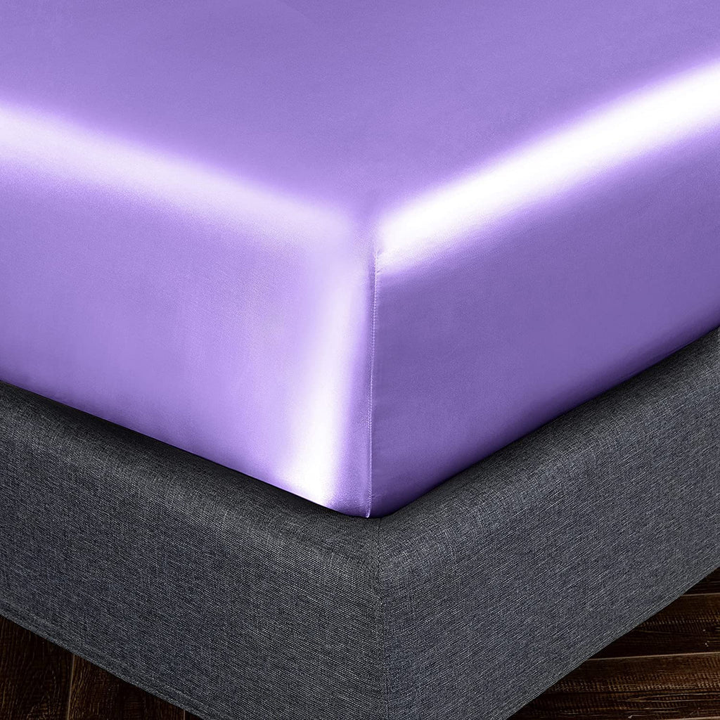 Homiest Lavender Satin Fitted Sheet Twin Size Fitted Bed Sheet, Deep Pocket Fitted Sheet Only, Luxury & Ultra Soft Bedding Fitted Sheet Single Bottom Bed Sheets Sold Separately