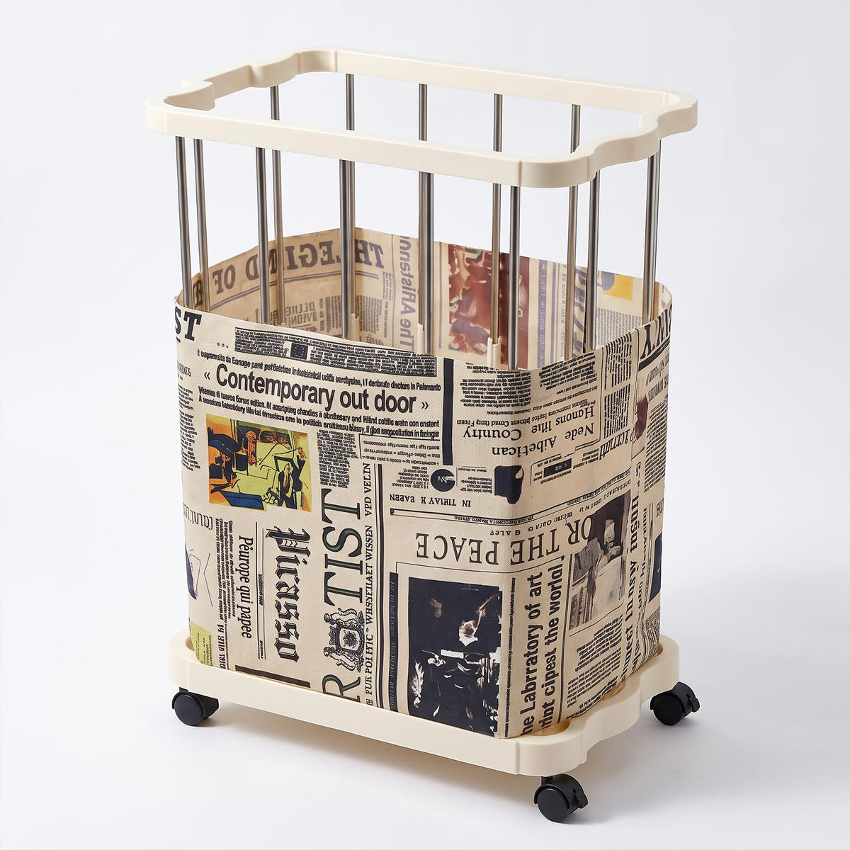 PureBox Laundry Hamper with Wheels, Vintage Rolling Laundry Basket, Cream