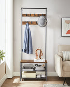 Vasagle Hall Tree With Bench And Shoe Storage, Entryway Bench With Coat Rack Stand And Shoe Rack, 9 Movable Hooks, Top Bar, Fabric Shelves, Industrial, Rustic Brown And Black Uhsr411B01