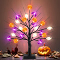 18 Inch Black Halloween Tree Light with 24 LED Pumpkin Bat Ghost Lights, Timer/USB/Battery Operated Halloween Lights Halloween D