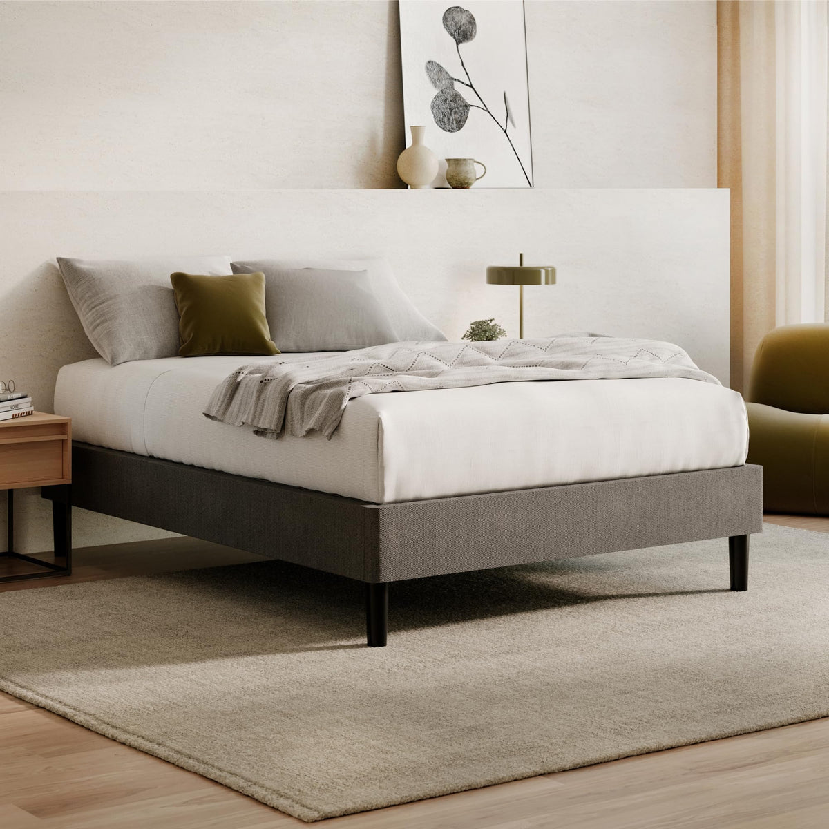 Nectar Bed Frame - King - Grey - 8 Inch Legs - Sturdy Wooden Slats for Support - Steel Frame - Contemporary and Durable Upholste