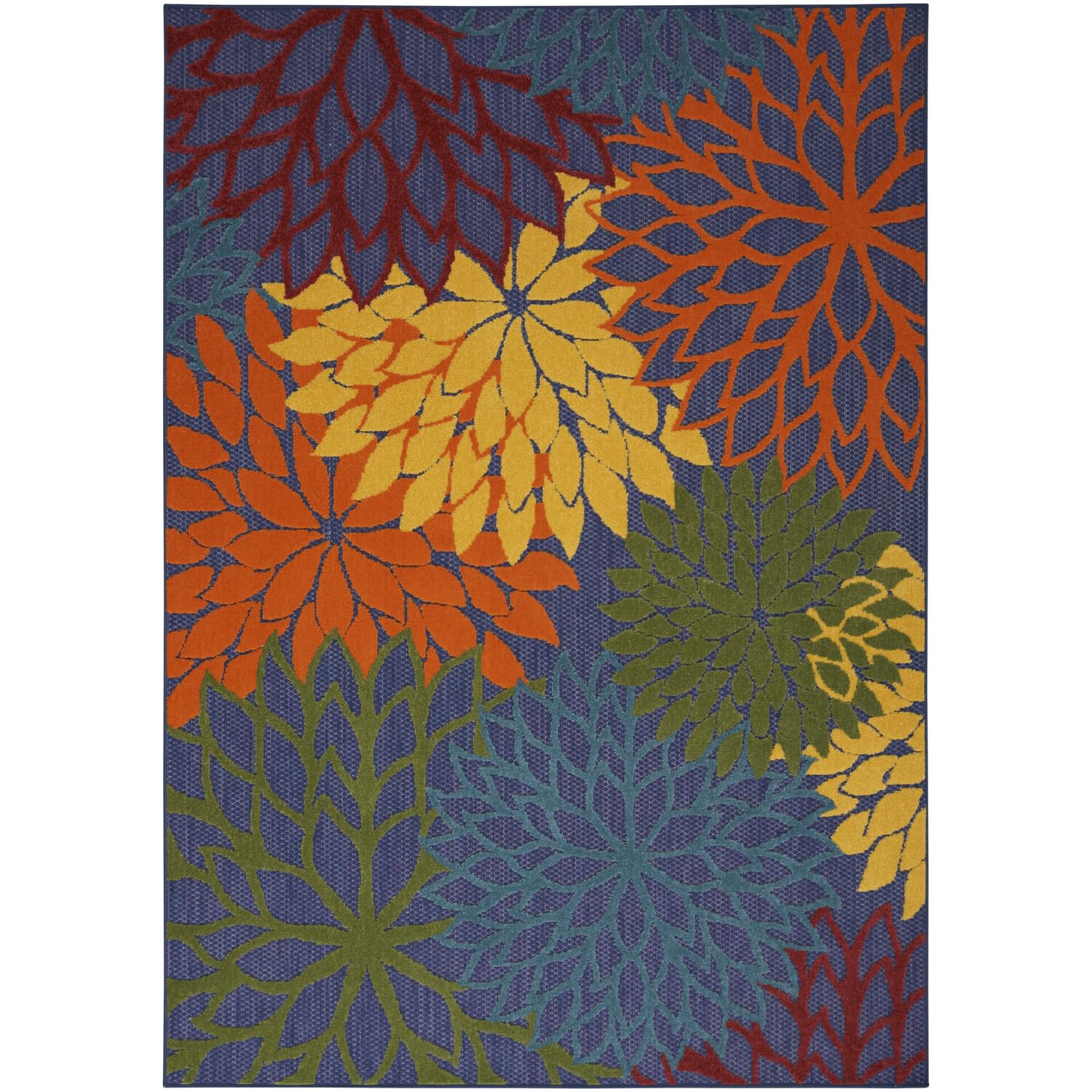 Nourison Aloha Indoor-Outdoor Navy Multicolor 3'6' X 5'6' Area Rug, Easy Cleaning, Non Shedding, Bed Room, Living Room, Dining Room, Backyard, Deck, Patio (4X6)