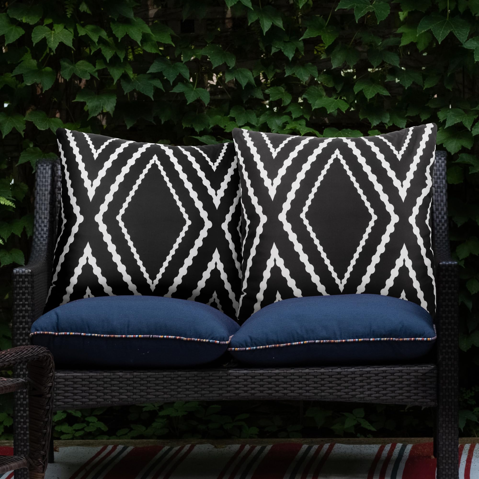 Adabana Outdoor Waterproof Throw Pillow Covers Set Of 2 Boho Geometric Pillows Cover For Patio Garden 22 X 22 Inch Black And Whi