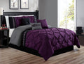 Grand Linen 7 Pieces Queen Size Dark Purple/Grey/Black Double-Needle Stitch Pinch Pleat All-Season Bedding-Down Alternative Embr