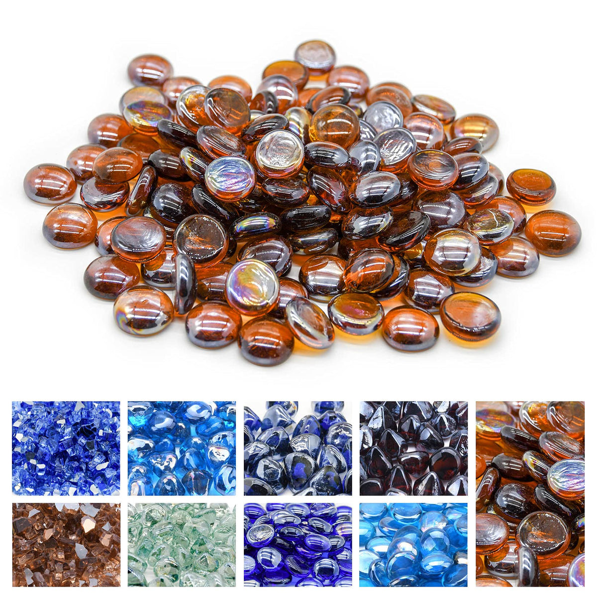 Gassaf 3/4 Inch Glass Fire Rocks Drop Beads For Gas Fire Pit Fireplace, Replaces Existing Gas Logs & Lava Rocks(10 Pound)(Amber