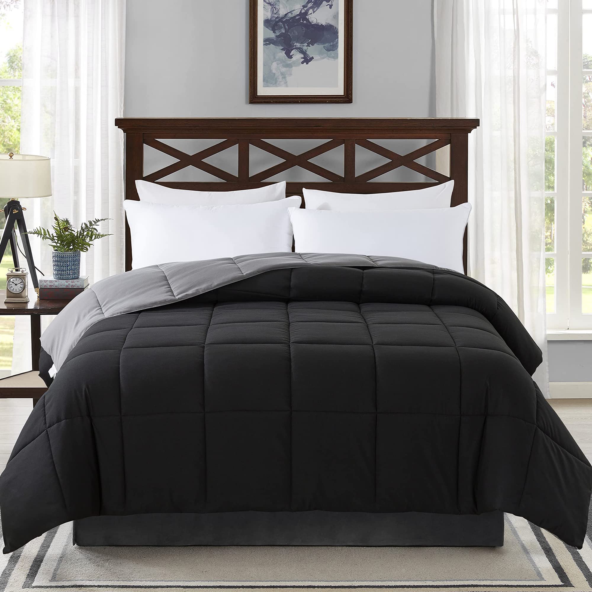 Cosybay Down Alternative Comforter (Blackgrey, Cal-King) - All Season Soft Quilted California King Size Bed Comforter - Duvet In