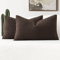 Futei Pack Of 2 Dark Coffee Boucle Accent Decorative Throw Pillow Covers,12X20 Inch Soft Solid Textured Lumbar Pillow Cases,Home