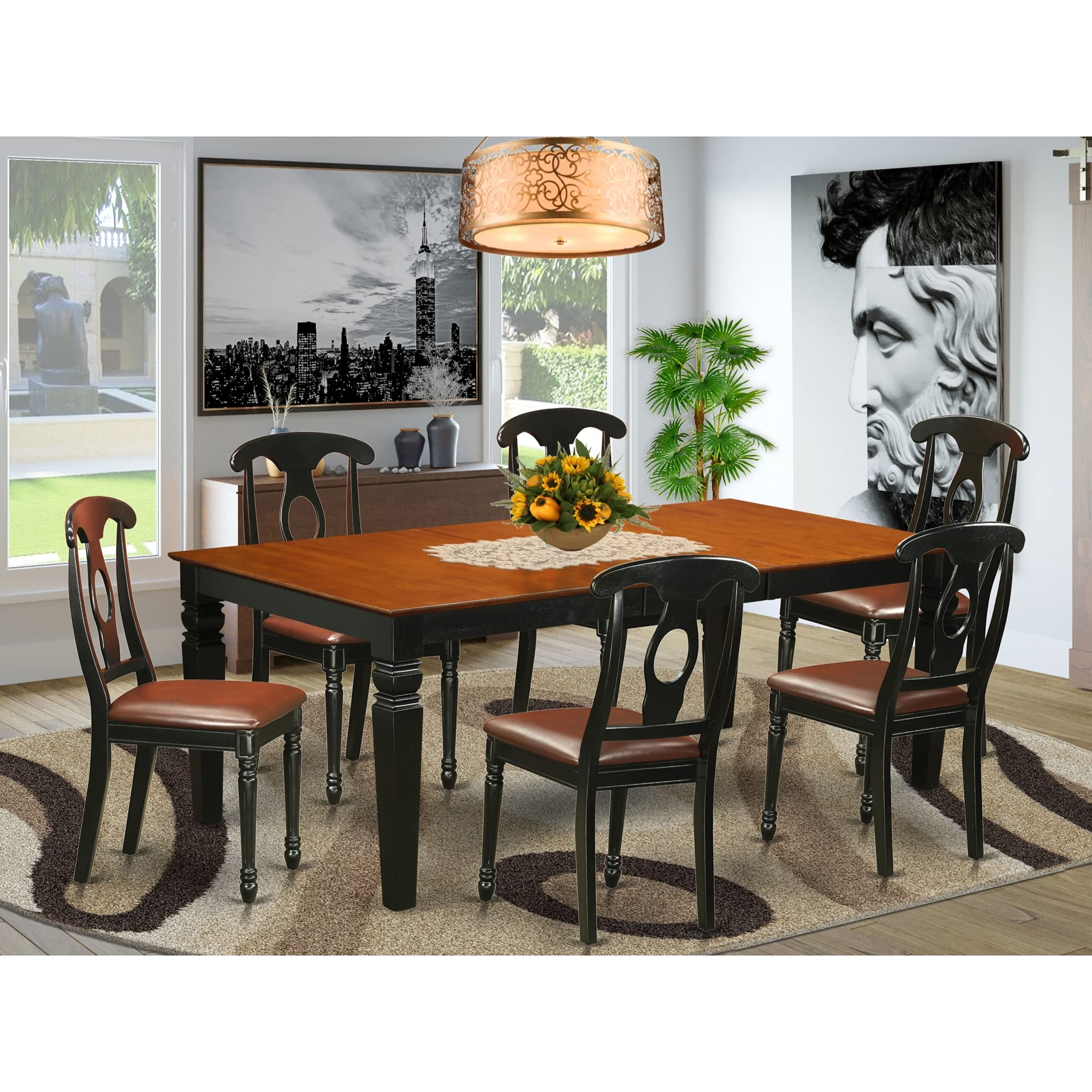 East West Furniture LGKE7-BCH-LC Logan 7 Piece Dining Room Set Consist of a Rectangle Kitchen Table with Butterfly Leaf and 6 Faux Leather Upholstered Chairs, 42x84 Inch, Black & Cherry