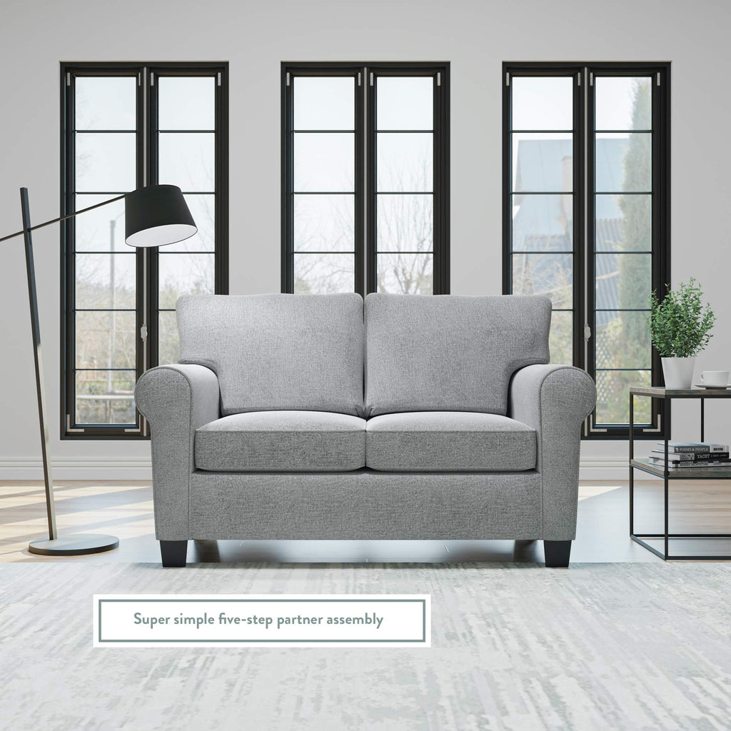 Edenbrook Willow Upholstered Loveseat With Rolled Arms – Living Room Furniture – Charcoal Small Loveseat - Seats Two – Loveseat For Small Spaces