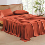 Andency Orange Queen Sheets Set, 100% Viscose Derived From Bamboo, Cooling Bed Sheets Queen Size, Deep Pocket Up To 16', Silky Soft Sheets, Hotel Luxury Breathable Bedding Sheets & Pillowcases…
