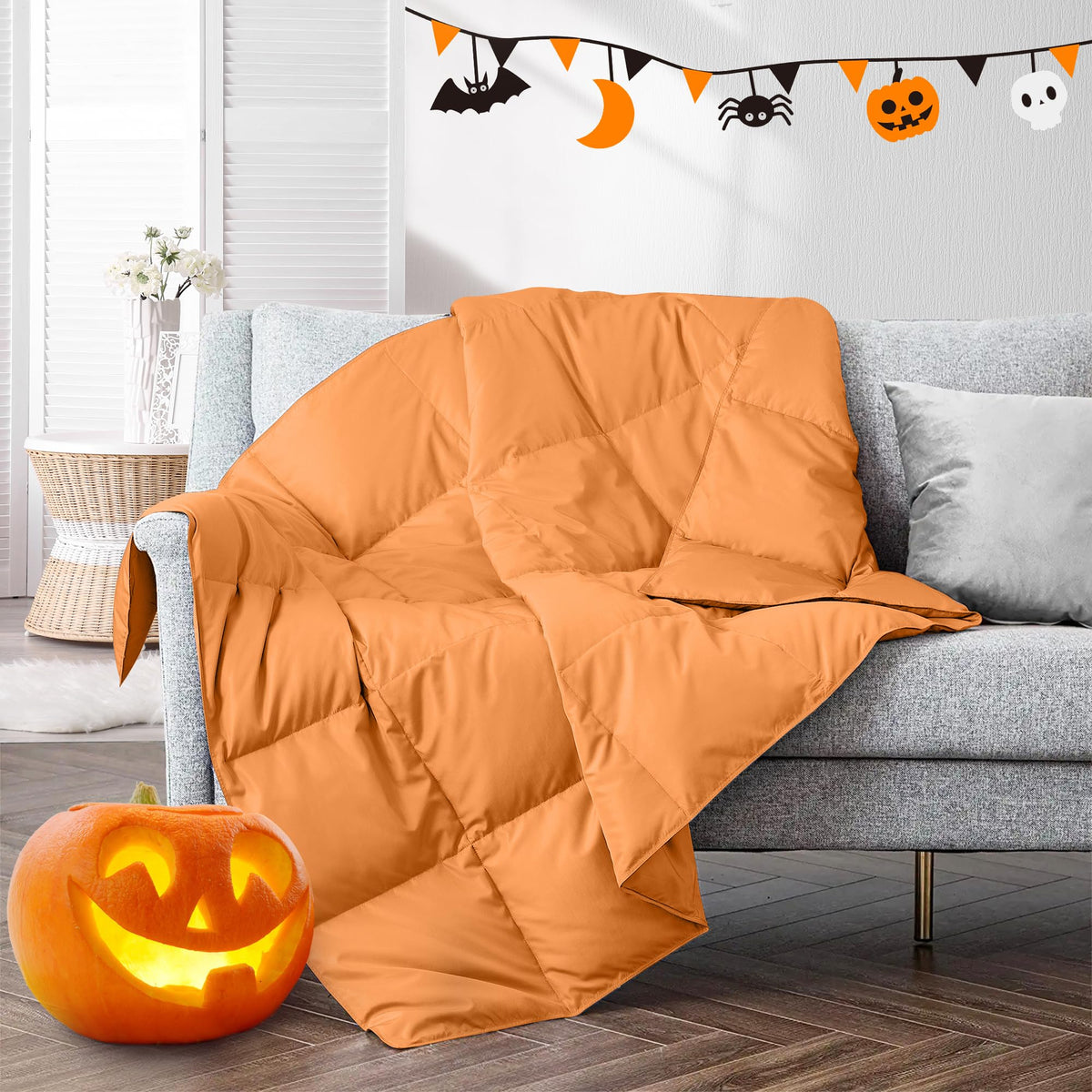 puredown Soft Feather Down Throw Blanket Lightweight Packable Couch Throw for Indoor and Outdoor Use, 50''X70'', Orange