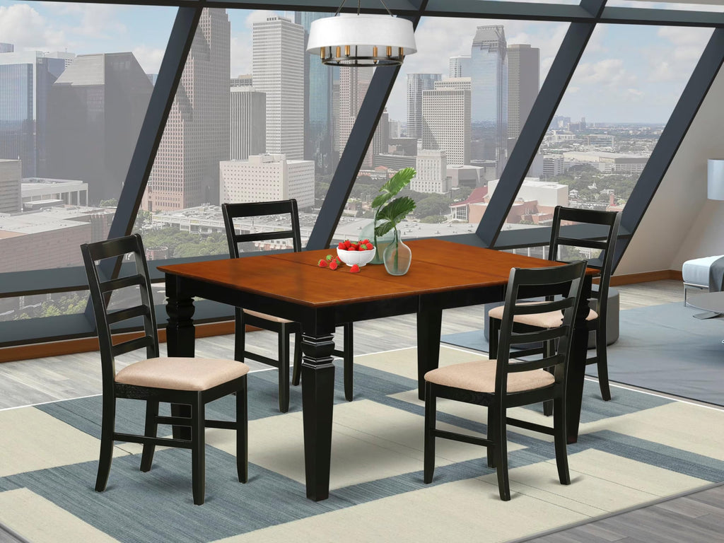 East West Furniture WEPF5-BCH-C 5 Piece Dining Set Includes a Rectangle Dining Room Table with Butterfly Leaf and 4 Linen Fabric Upholstered Kitchen Chairs, 42x60 Inch, Black & Cherry