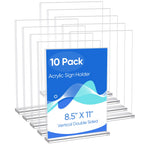 Zongxing 10 Pack Acrylic Sign Holder 8.5 X 11, Clear Double Side T Shape Acrylic Table Sign Stands For Display, Flyer Holder Pap