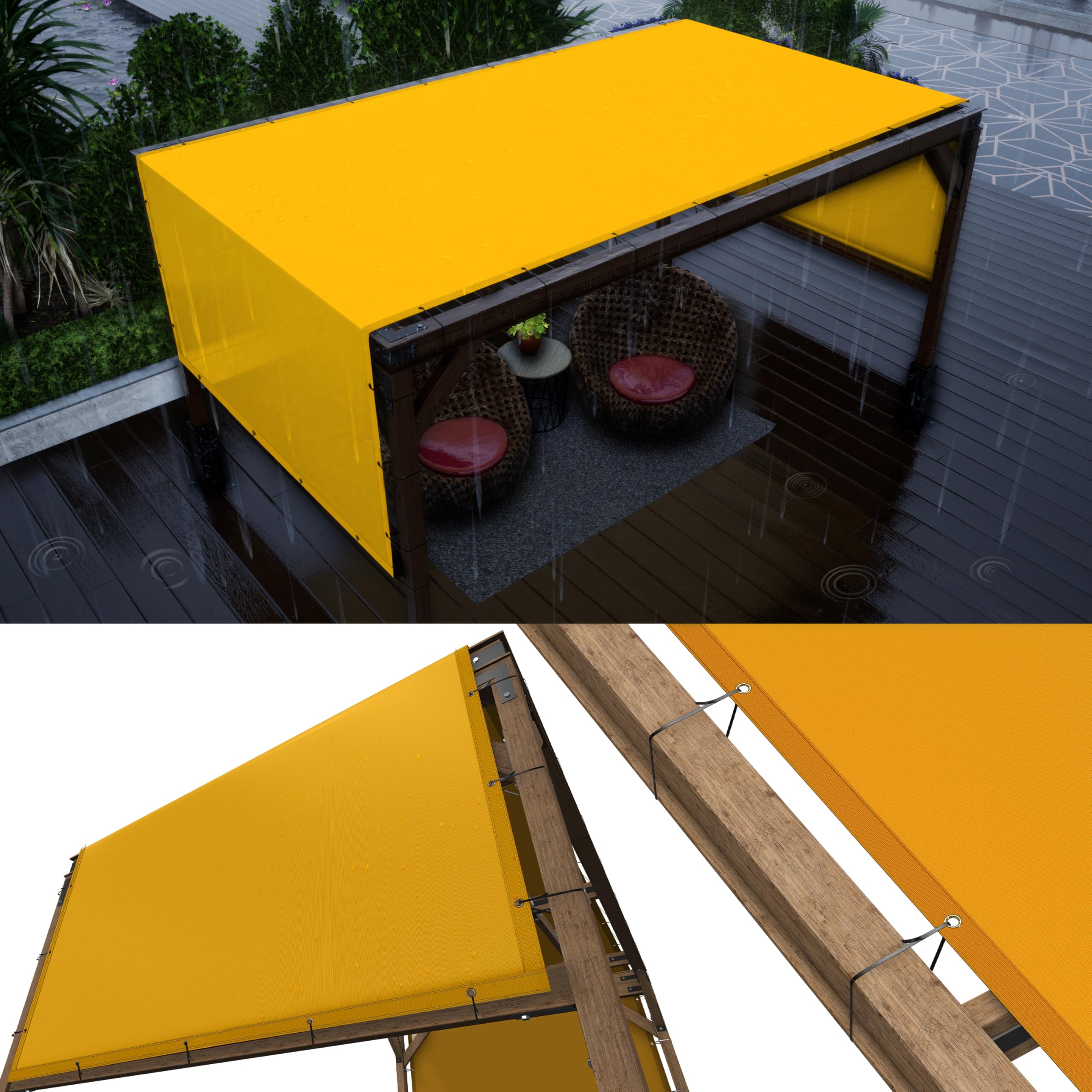 ColourTree 10  x 16  Yellow Waterproof Pergola Sun Shade Canopy Replacement Cover UPF50, Commercial Grade 260 GSM Cloth for Ou