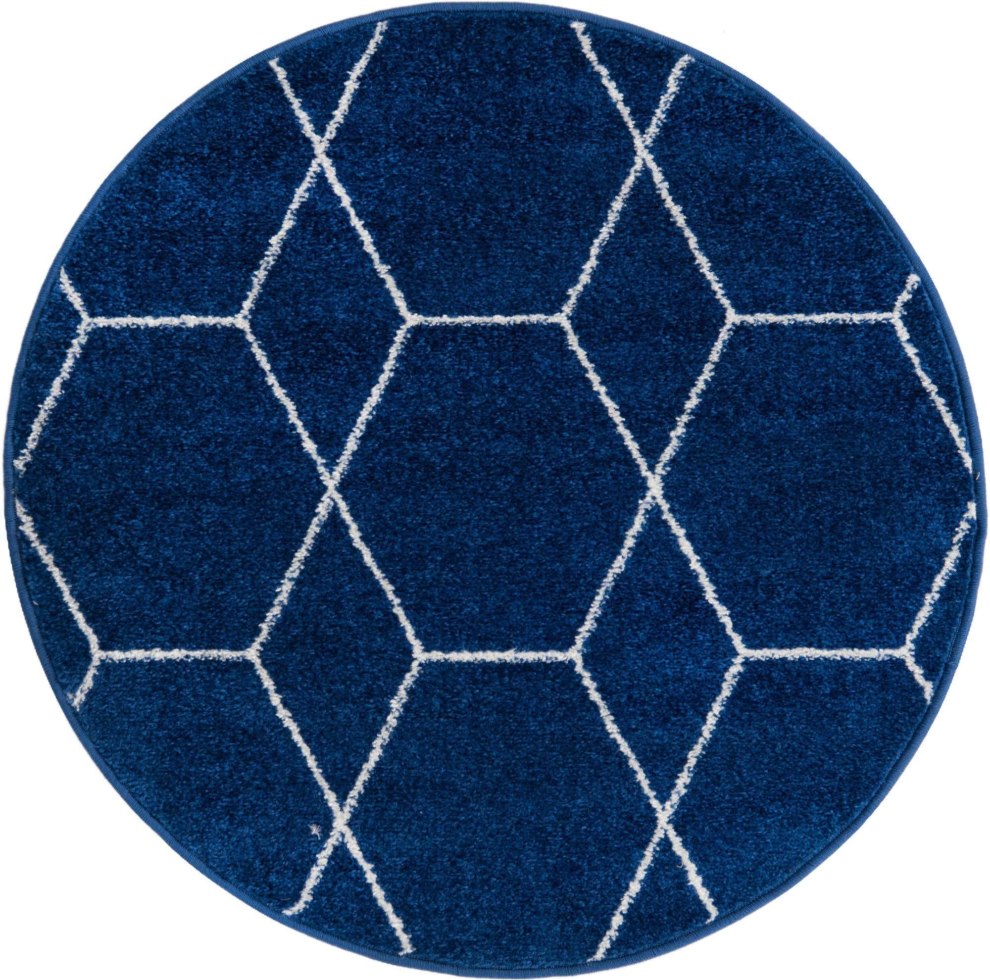 Unique Loom Trellis Frieze Collection Area Rug - Geometric (3 Round, Navy Blue/ Ivory)