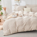 Hymokege Beige Duvet Cover King Size, Ultra Soft 3-Piece Seersucker Duvet Cover Set With Zipper Closure, Soft Brushed Microfiber