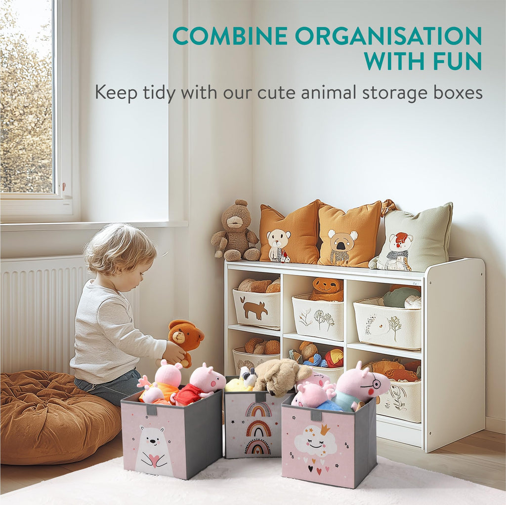 Navaris Kids Storage Cubes Set Of 3 - Kids Cube Fabric Organizer Storage Bins - Foldable Cloth Cube For Childrens Bedroom Baby Nursery - Book Toy Bin Cubby Storage - Pink/White