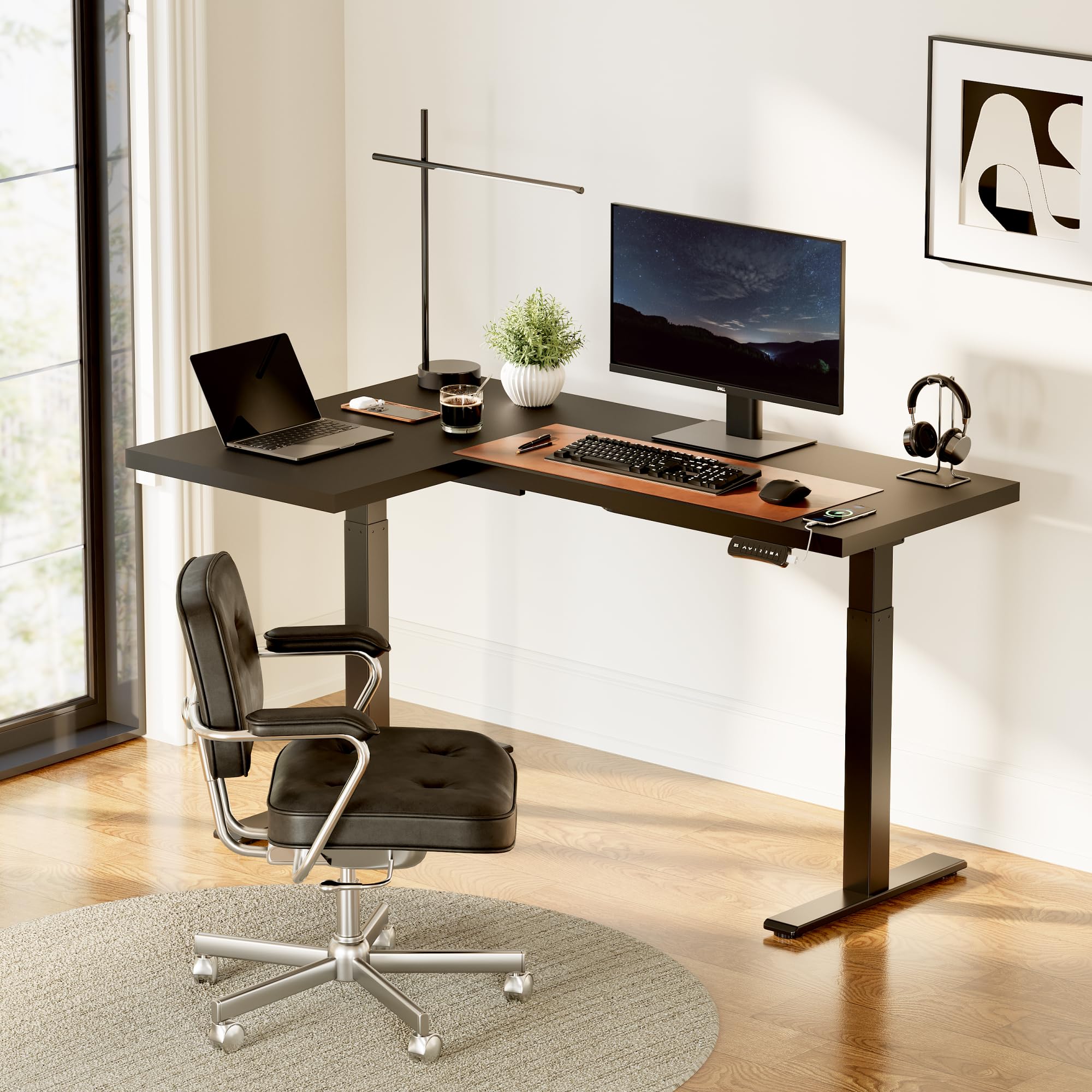 Flexispot Pro Corner Desk Dual Motor L Shaped Computer Electric Standing Desk Sit Stand Up Desk Height Adjustable Desk Home Office Table With Splice Board, 63X40 Black(2 Pakages)