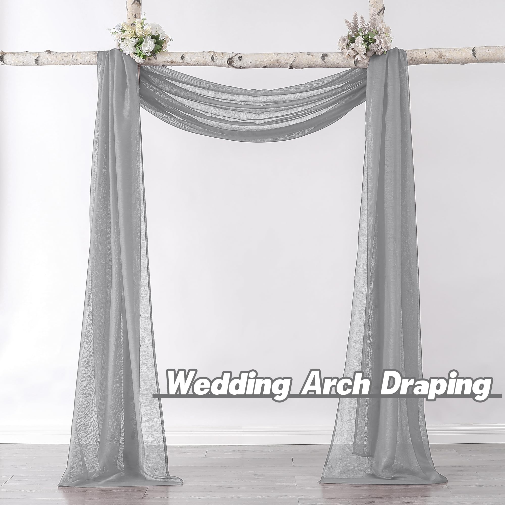 Donren 288 Inch Length Window Scarf - Extra Long Grey Background Scarf Curtain - Soft Voile Textured Window Topper Curtain Valan
