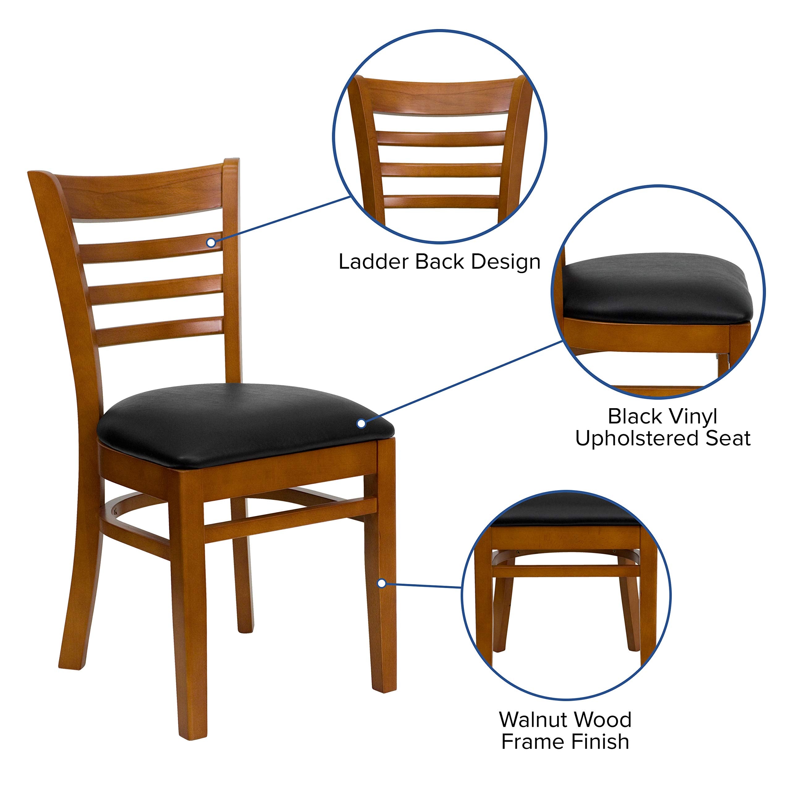 Flash Furniture Hercules Series Ladder Back Cherry Wood Restaurant Chair - Black Vinyl Seat