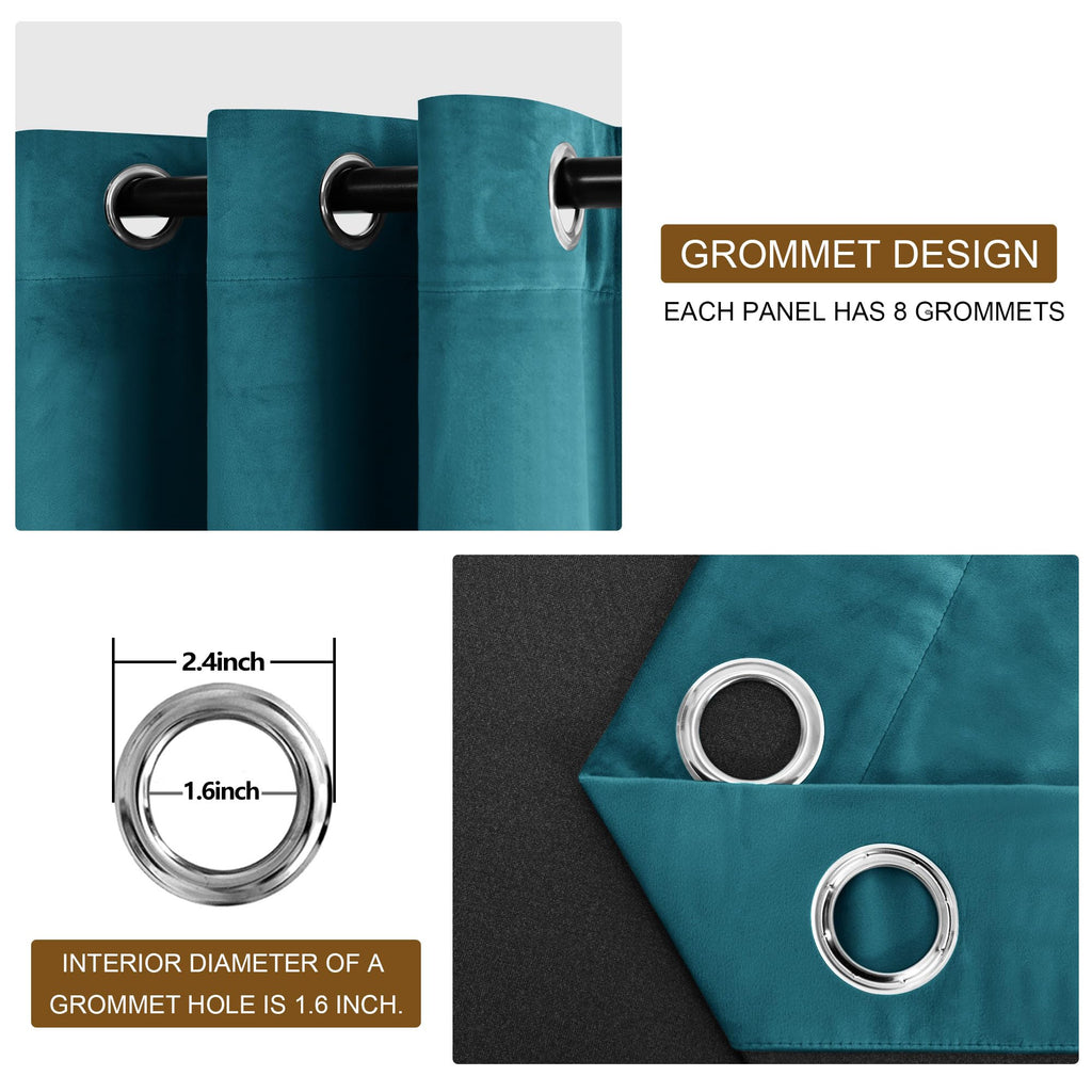 Dwcn Teal Velvet Blackout Curtains - 90 Inches Long Tieable Window Curtains Panels Grommet Design Thick Fabric Thermal Insulated