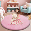 yulidayang Pink Fluffy Round Rug, Soft Area Rugs for Girls Room,Shaggy Rugs 4X4 for Kids Room,Non Slip Circle Rug for Bedroom,