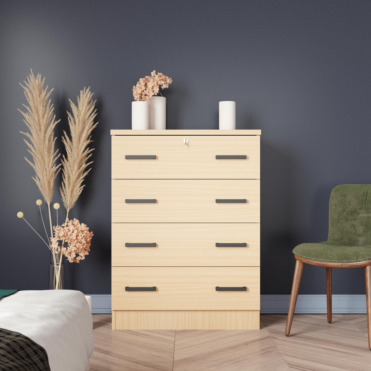 Cindy Chest Bedroom Dresser (Tobaccco, 4 Drawers)