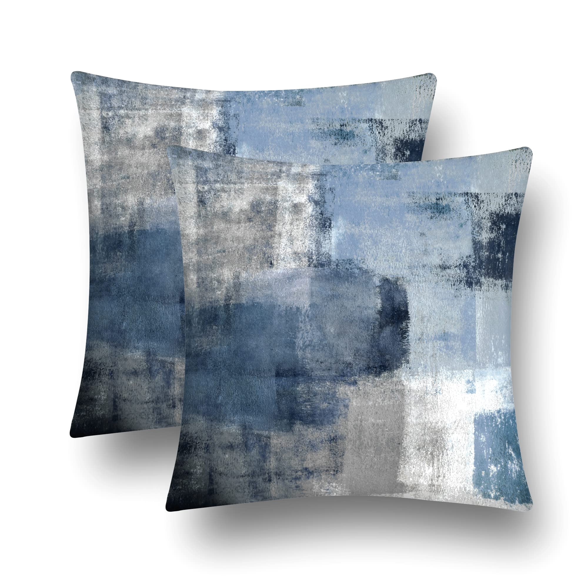 Chiinvent Blue Velvet Abstract Pillow Covers Set Of 2 Modern Accent Navy Gray Throw Pillow Cover Soft Elegant Decorative Couch C