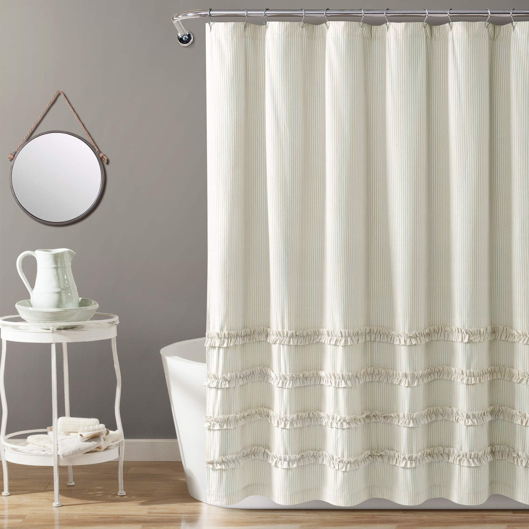 Lush Decor Vintage Stripe Yarn Dyed Cotton Shower Curtain, 72' X 72', Neutral