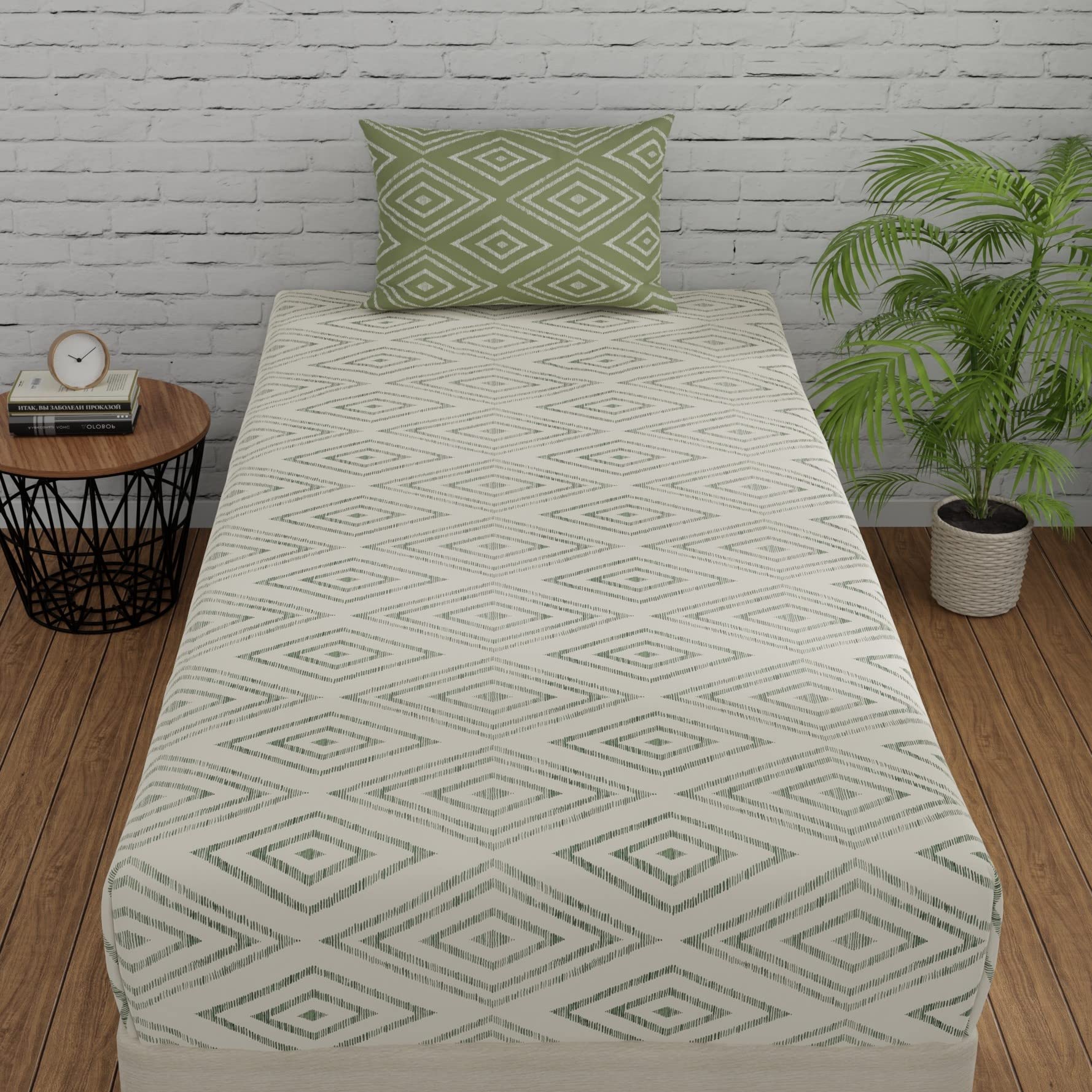 Huesland By Ahmedabad Cotton 144 Tc Elastic Fitted Bedsheet For Single Cot Bed Pure Cotton With 1 Pillow Cover | 36 X 78 Inches 