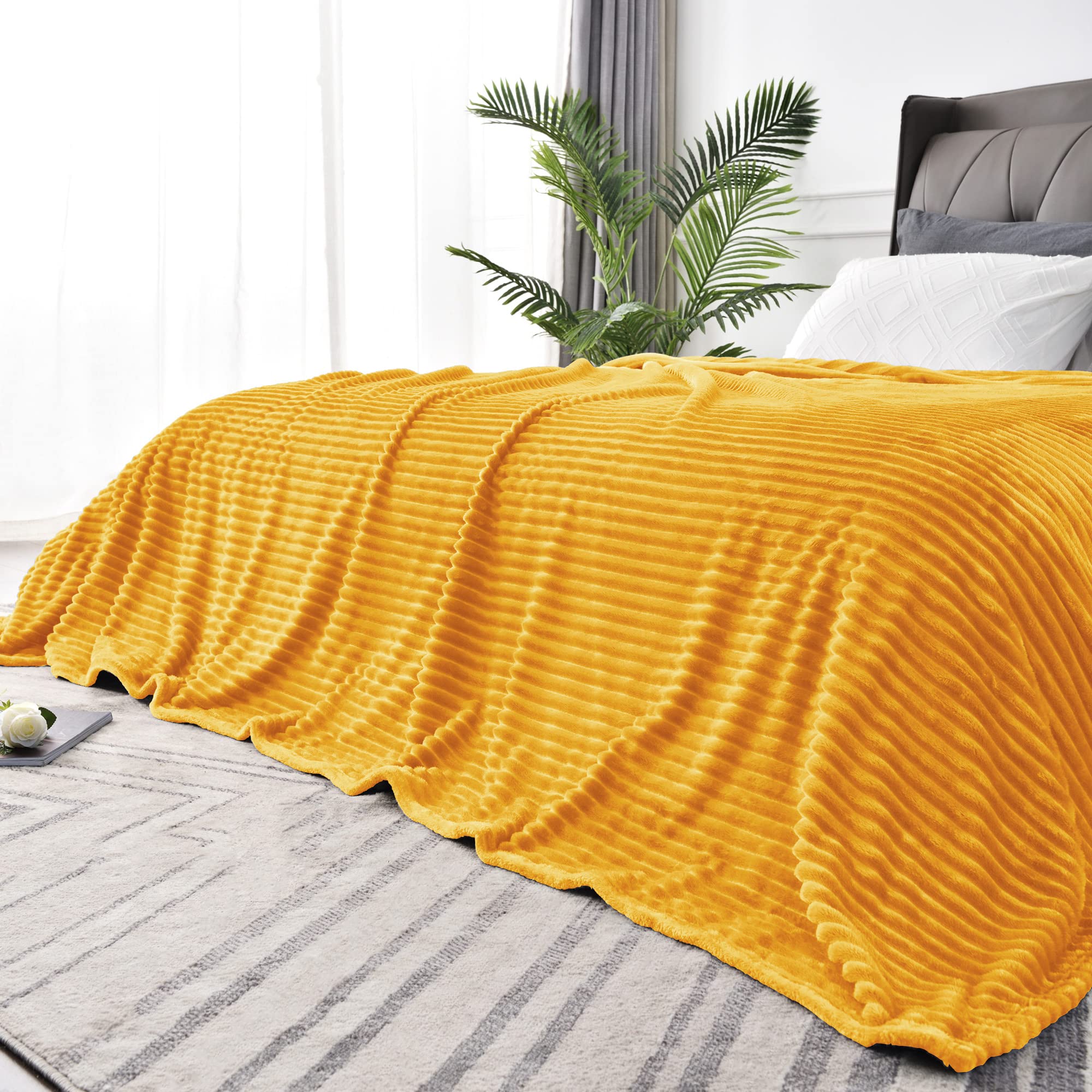 Bedelite Fleece Blanket Queen Size, 3D Ribbed Jacquard Soft & Warm Decorative Spring Blankets - Cozy, Fuzzy, Fluffy, Plush Light