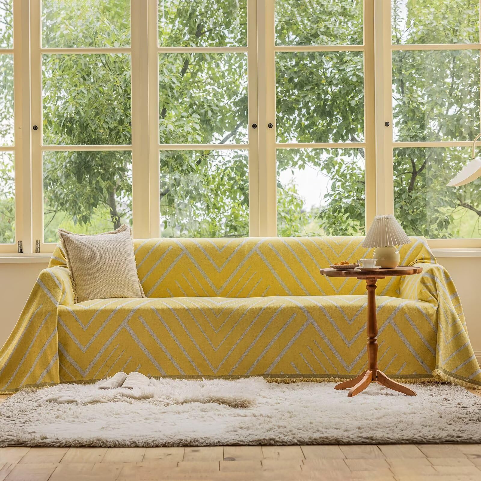 Vclife Boho Sofa Cover Gray Yellow Herringbone Couch Cover For 2 Cushion Couch Sofa Warm Soft Chenille Sofa Slipcover Sectional