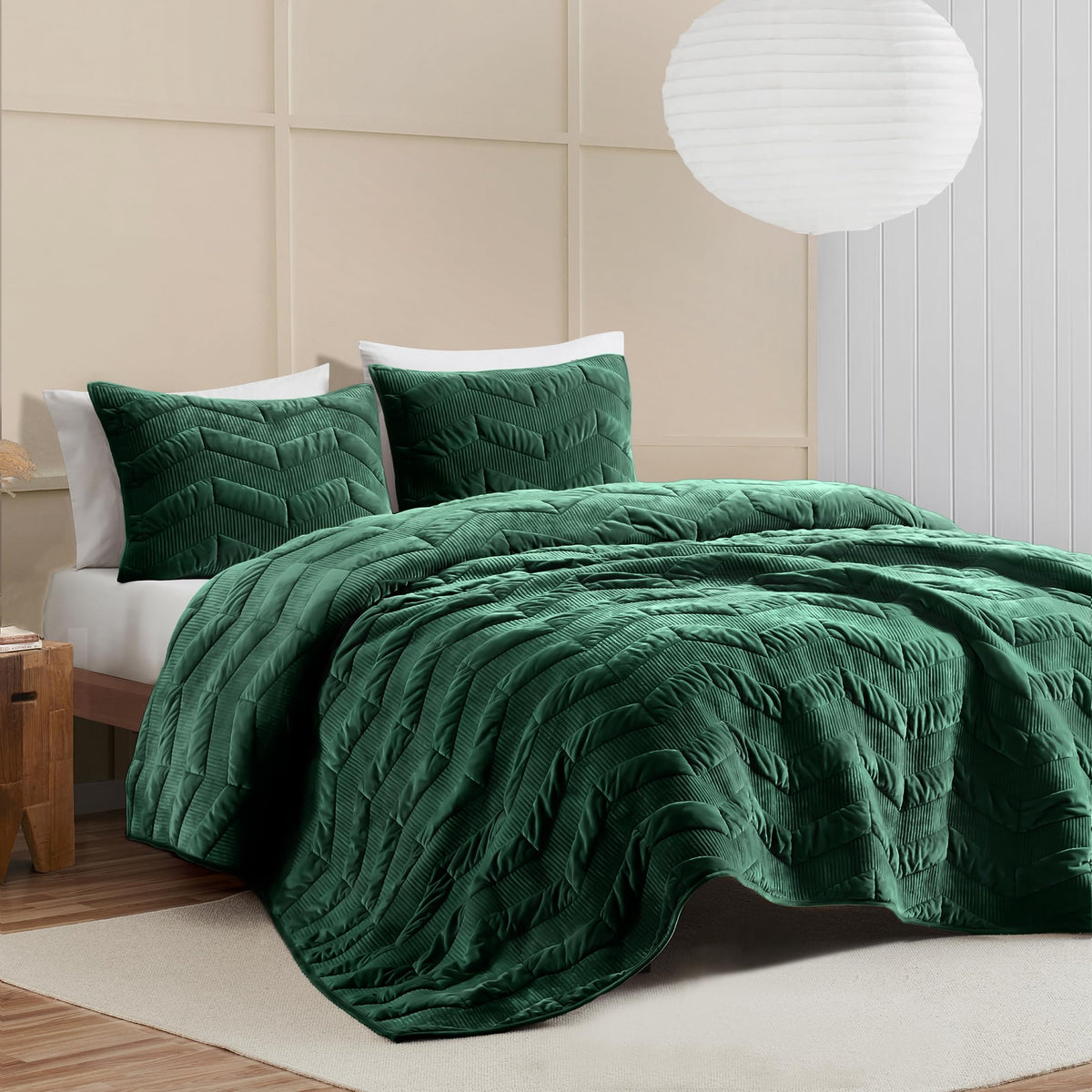 Shalala Luxury Velvet Quilt Set Queen Size,Ultra Soft Lightweight Summer Velvet Comforter Set, Oversized Bedspread Coverlet With