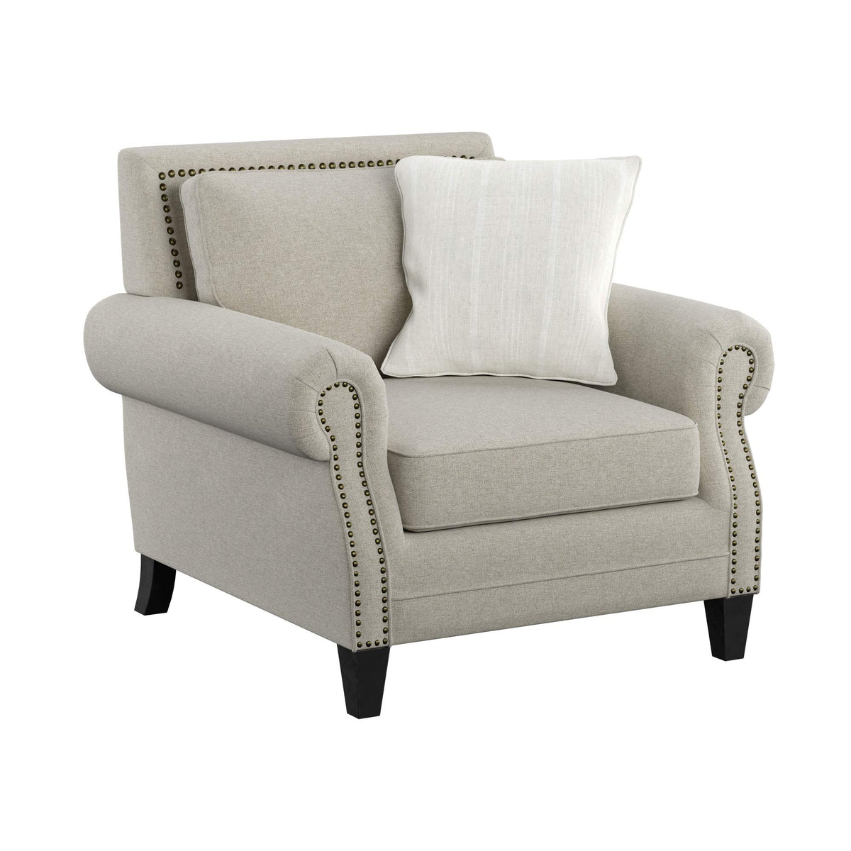 Madrona Burke Mia Saxon Beige Chair with Rolled Arms, Nail Head Trim, and Wood Legs