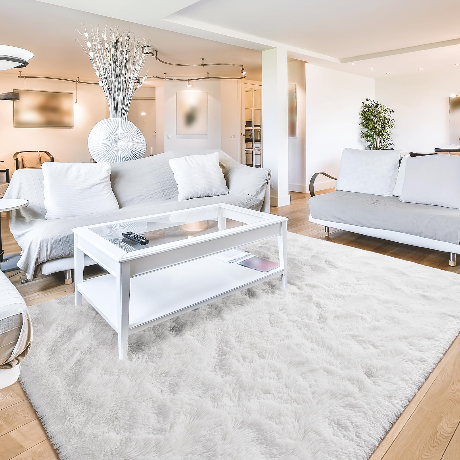 Terrug Fluffy Rugs for Living Room Bedroom, White 3x5 Area Rug Washable Shag Carpet, Super Soft Fuzzy Plush Non-Slip Cute Modern