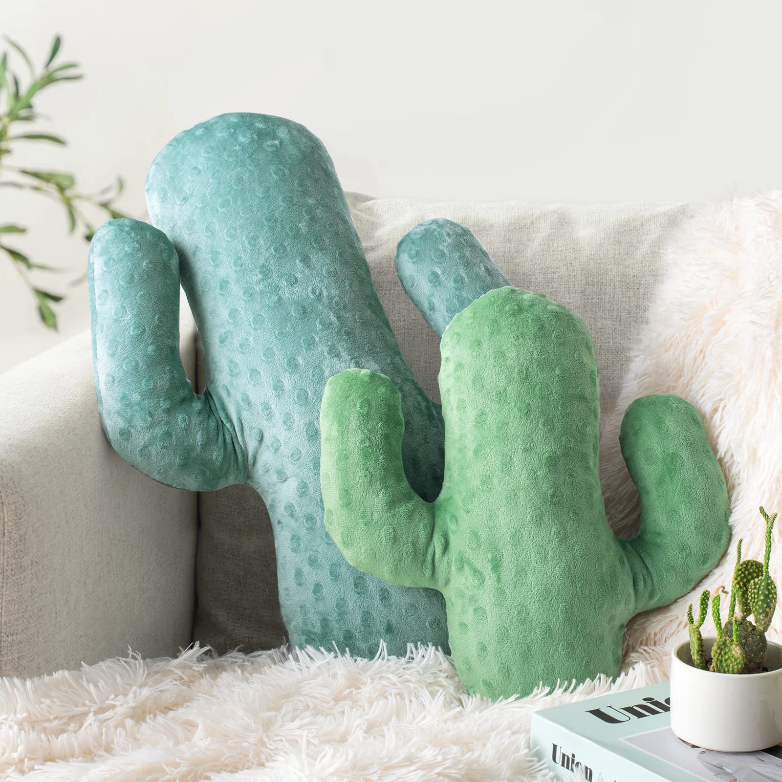 Aels Set Of 2 Cactus Decorative Throw Pillows, 22'& 14' Cactus Plush Pillow Set, 3D Office Nap Pillow, Cute Succulent Throw Pi