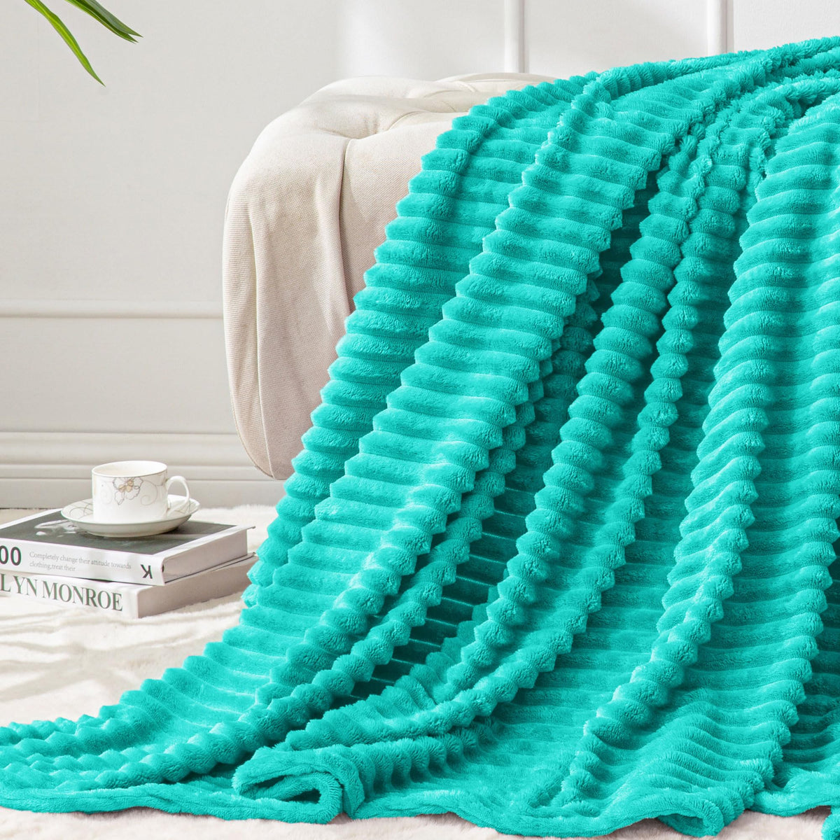 Bedelite Fleece Throw Blanket For Couch - 3D Ribbed Jacquard Soft And Warm Decorative Fuzzy Blanket - Cozy, Fluffy, Plush Lightw