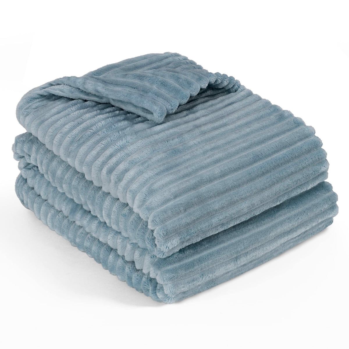 Pavilia Super Soft Fleece Throw Blanket Twin Dusty Slate Blue, Fuzzy Plush Flannel Throw, Warm Cozy Ribbed Microfiber Blanket Fo