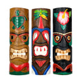 Zeckos Set of 3 Hand-Carved Polynesian Tiki Masks, 20 Inches High, Crafted from Indonesian Albesia Wood, Ideal Tropical Wall Dec