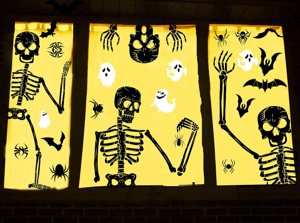 Halloween Window Clings Scary Halloween Window Decorations 3D Skeleton Window Cling Halloween Window Stickers Skeleton Halloween