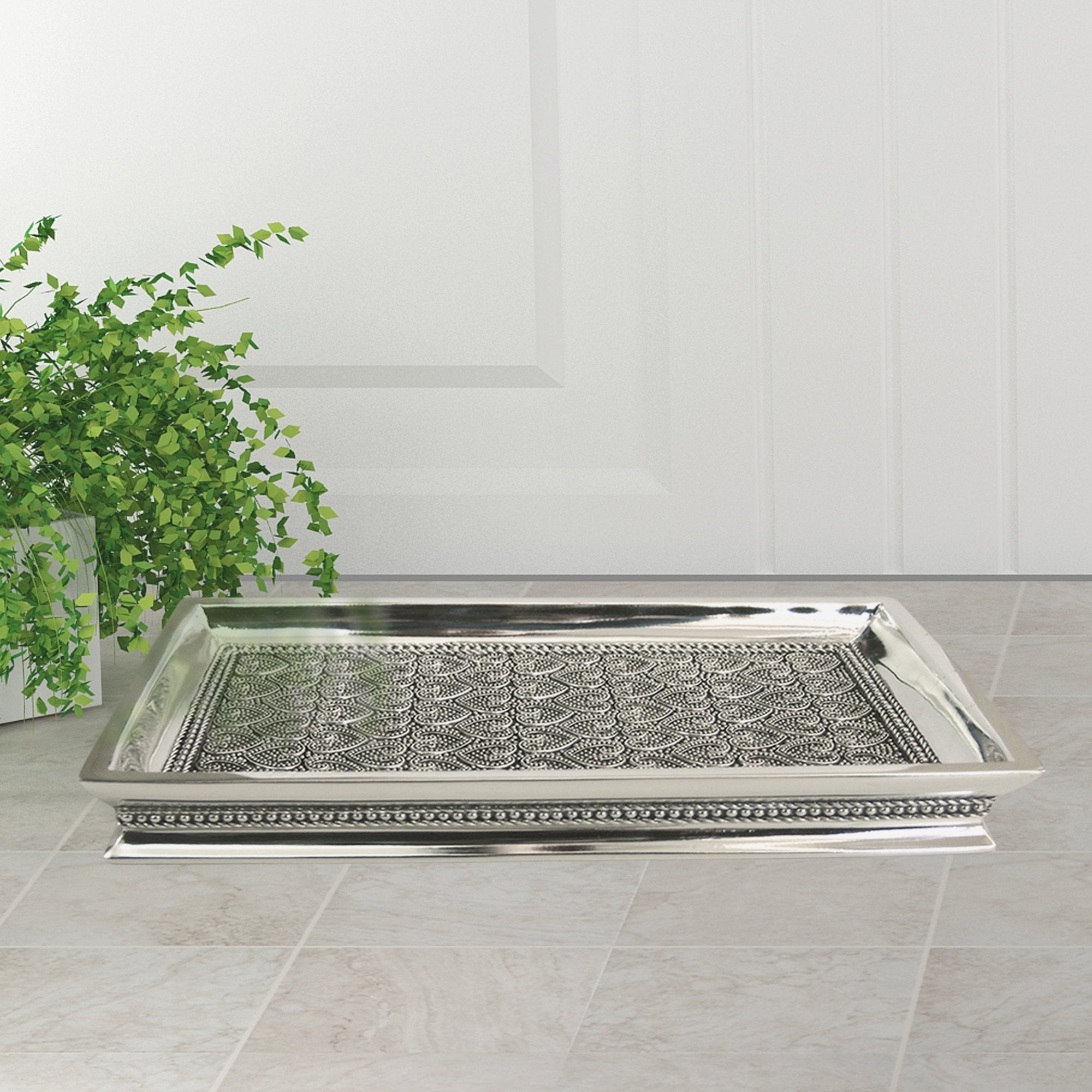 Nu Steel Beaded Heart Resin Storage Organizer Tray For Bathroom Vanity Countertops, Closets, Dressers - Holder For Watches, Earr