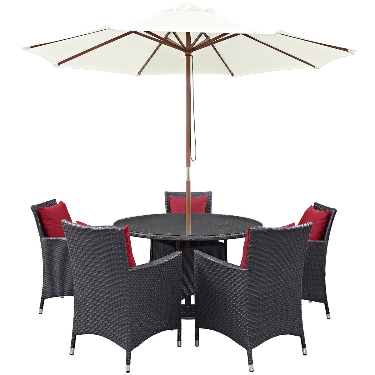 Convene 7 Piece Outdoor Patio Dining Set, Espresso Red Size : 47&quot;Lx47&quot;Wx29&quot;H