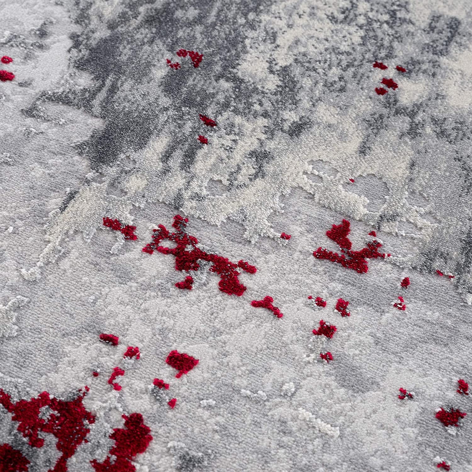 HomeRoots 100% High Grade Polypropylene 3â€ x 5â€ Red and Gray Modern Abstract Area Rug