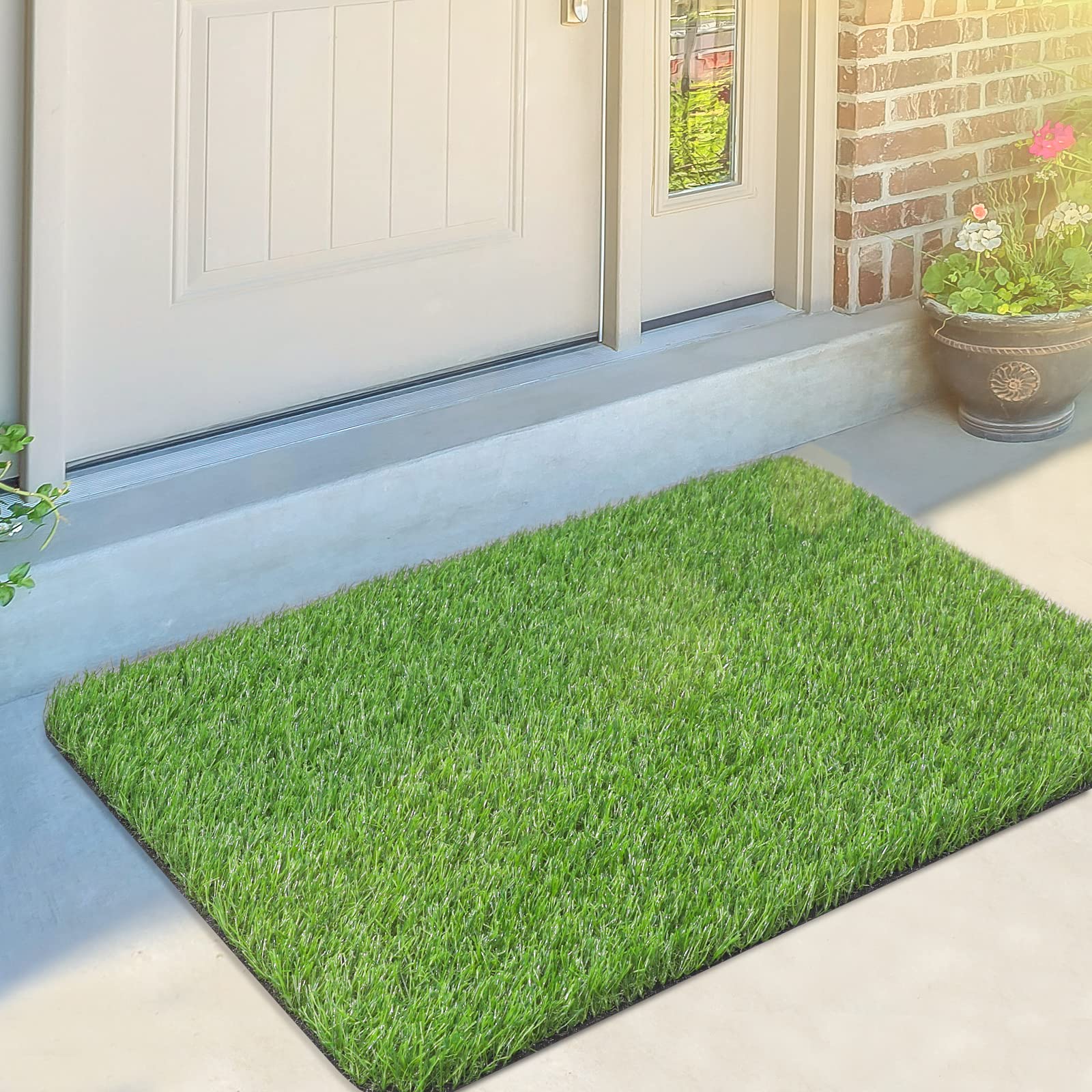 Olanto Artificial Grass Door Mat, Turf Grass Front Door Mats Outdoor/Indoor, Realistic Fake Grass Rug For Entrance, Dog, Patio,