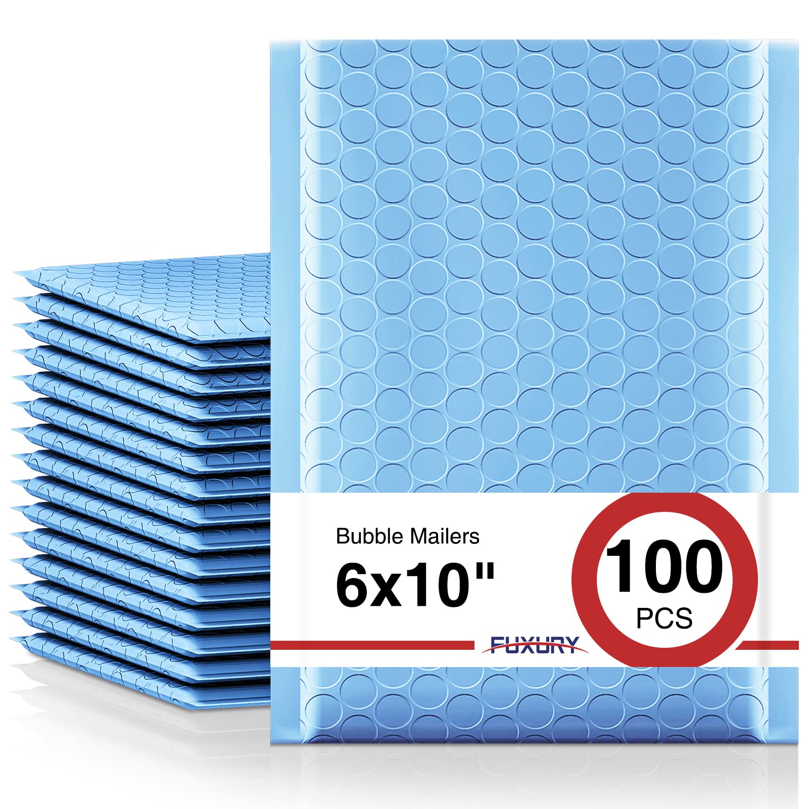 Fuxury 100Pcs Bubble Mailers 6X10' Light Blue Bubble Mailer Thick Shipping Padded Envelopes Usable Size 6X9' Mailing Envelopes