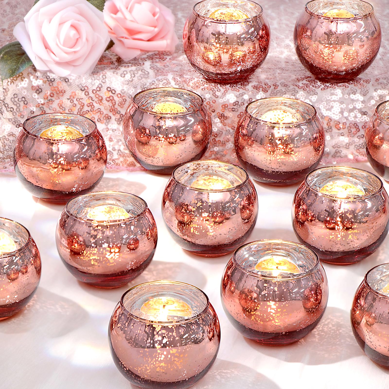 LAMORGIFT 36 Pcs Rose Gold Votive Candle Holders- Rose Gold Party Decorations for Wedding, Bridal Shower Decorations, Engagement