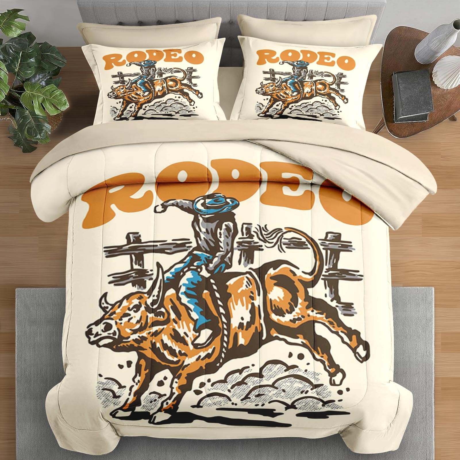Pamnest Comforter Set Twin Size, Bull Cowboy Brown 5 Pcs Bedding For Kids And Adults, Vintage Country American Bed Sheet Sets Wi